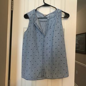 Sleeveless denim polkadot top